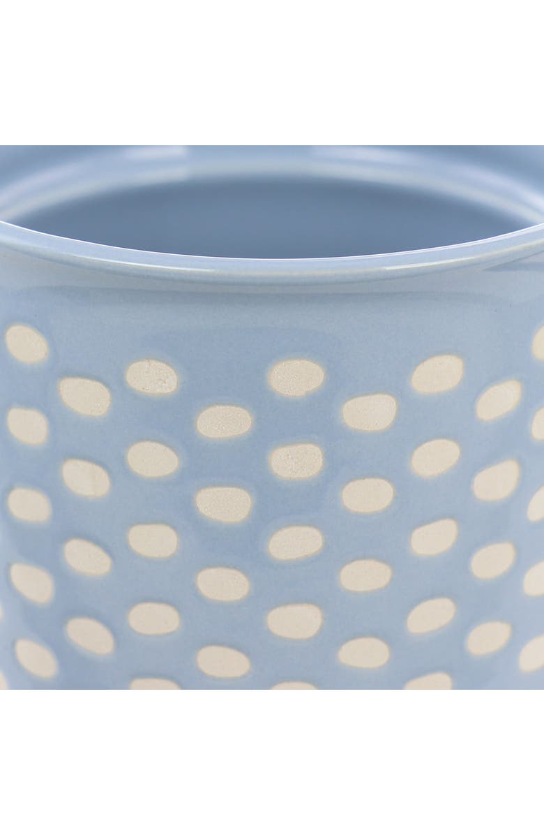 Mr. Coffee Coupleton Dot 4 Piece 15 Ounce Stoneware and Stainless Steel Travel Mug Set with Lid, Alternate, color, Blue