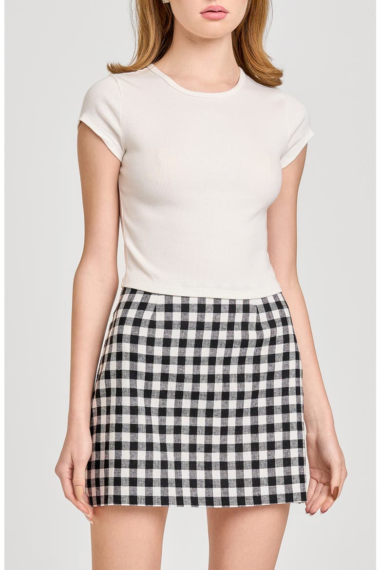 x Styled by COCO! Gracie Gingham Linen Blend Miniskirt, Alternate, color, BLACK GINGHAM