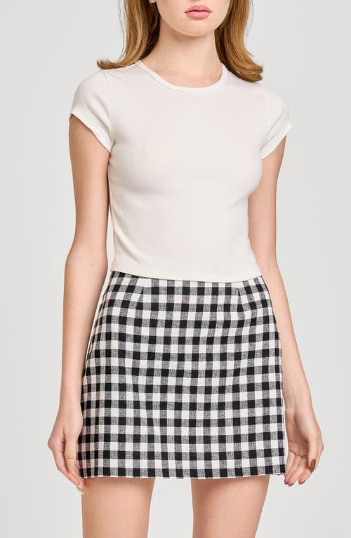 Shop Wayf Gracie Gingham Linen Blend Miniskirt In Black Gingham