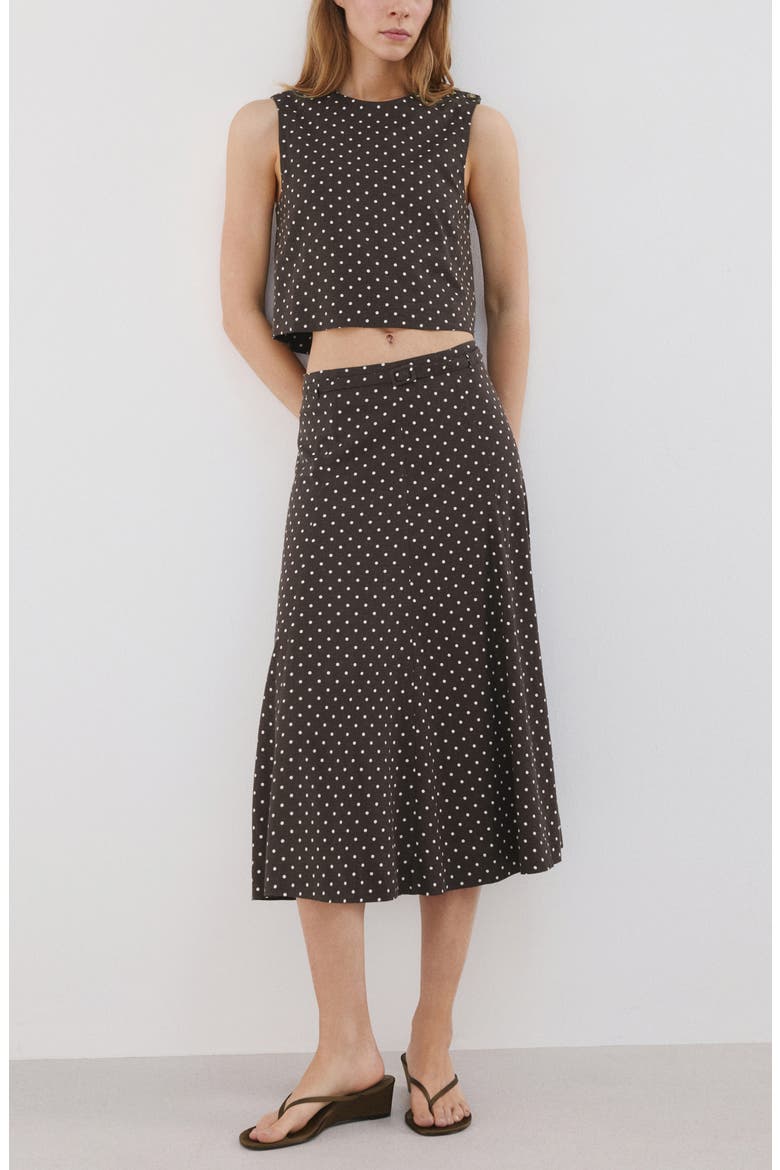 Polka Dot Sleeveless Linen Blend Crop Top, Alternate, color, BLACK