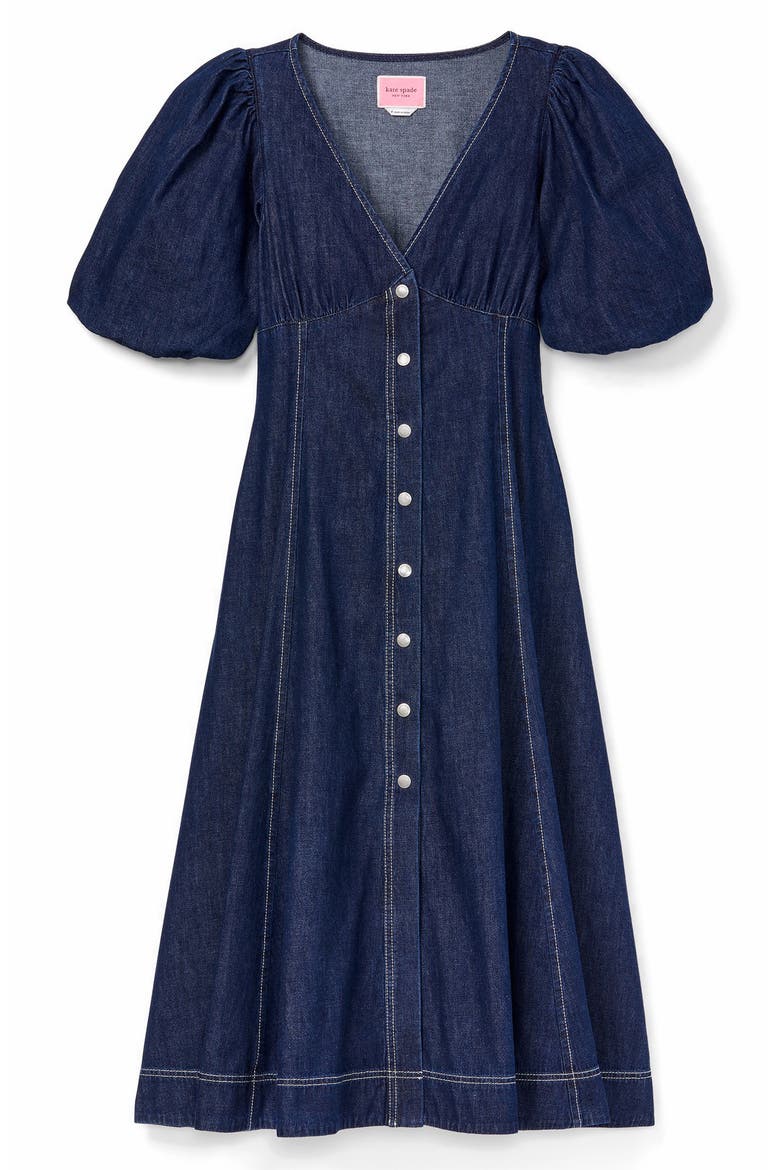 cotton denim snap front dress, Alternate, color, INDIGO