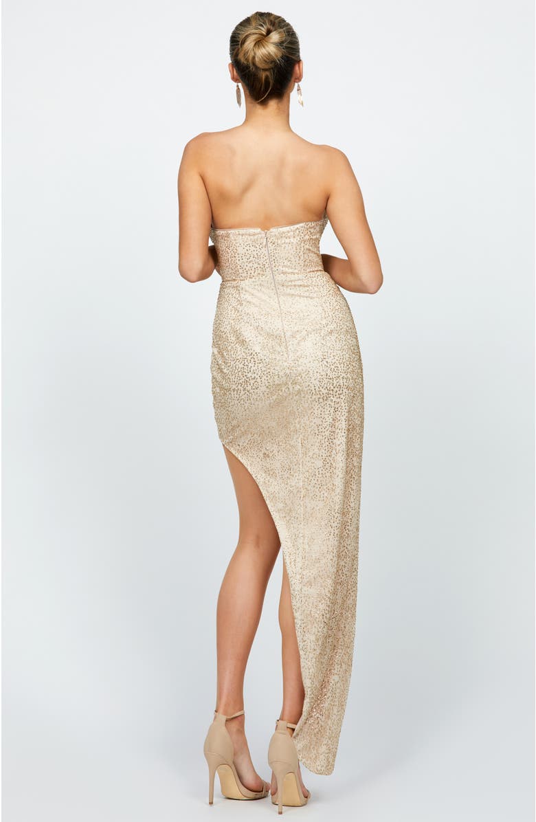 Bariano Scarlette Corset Cut Away Gown, Alternate, color, Gold