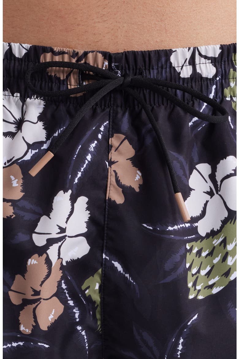 Piranha Floral Swim Trunks, Alternate, color, BLK