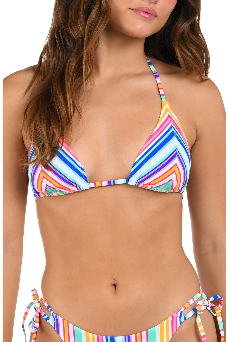 Shore Seamed Triangle Bikini Top, Main, color, WHITE MULTI