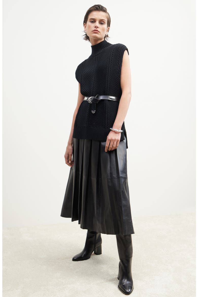 Textured Sleeveless Mock Neck Sweater, Alternate, color, BLACK