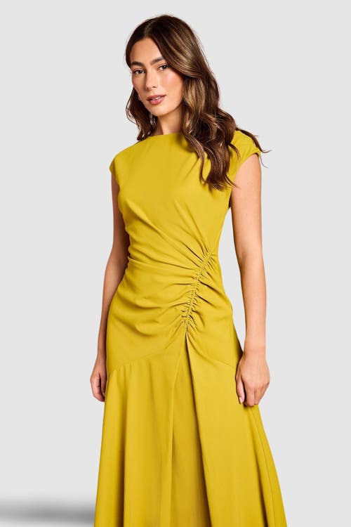 Coast Drape Side Cap Sleeve Midi Dress In Gold