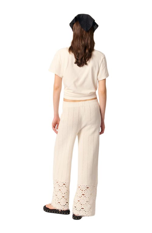 Maje Womens Blanc Wide-leg Floral-pattern Crochet-knit Trousers