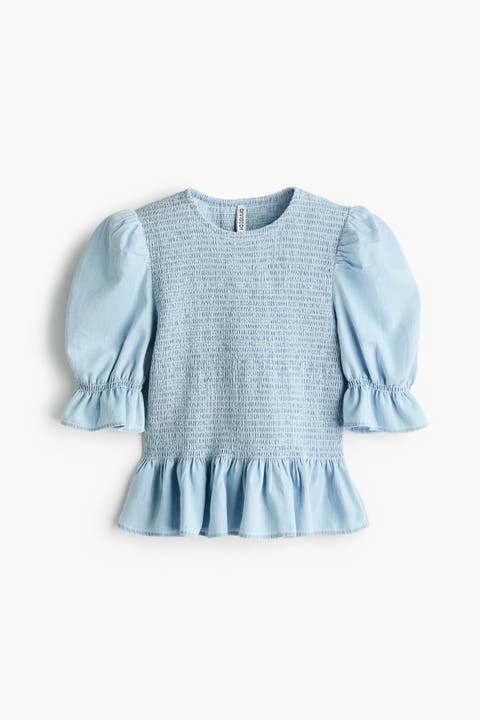 Smocked Denim Blouse
