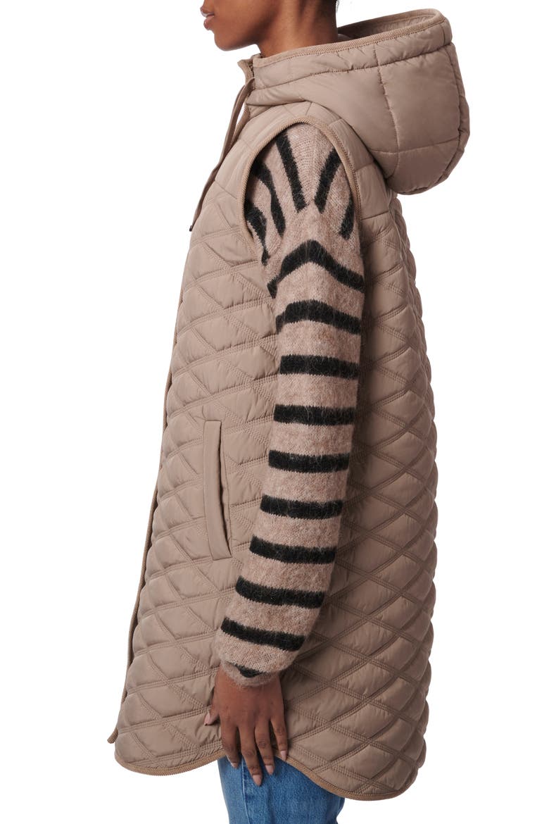 Diamond Quilted Hooded Longline Vest, Alternate, color, DUSTY TAUPE