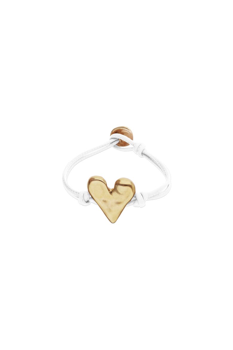 White Leather Bracelet with 18K Gold-Plated Heart Detail, Main, color, Gold