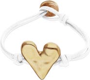 UNODE50 White Leather Bracelet with 18K Gold-Plated Heart Detail