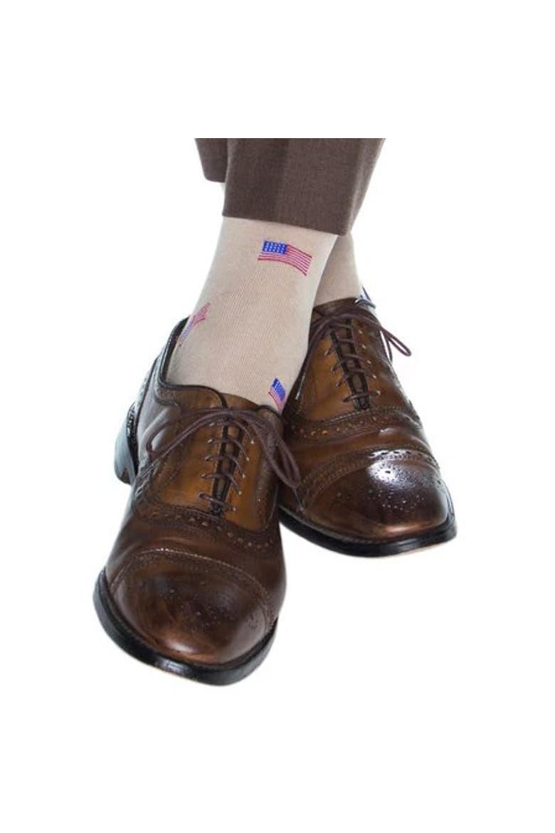 Old Glory American Flag Mercerized Cotton Mid-Calf Socks, Alternate, color, Tan
