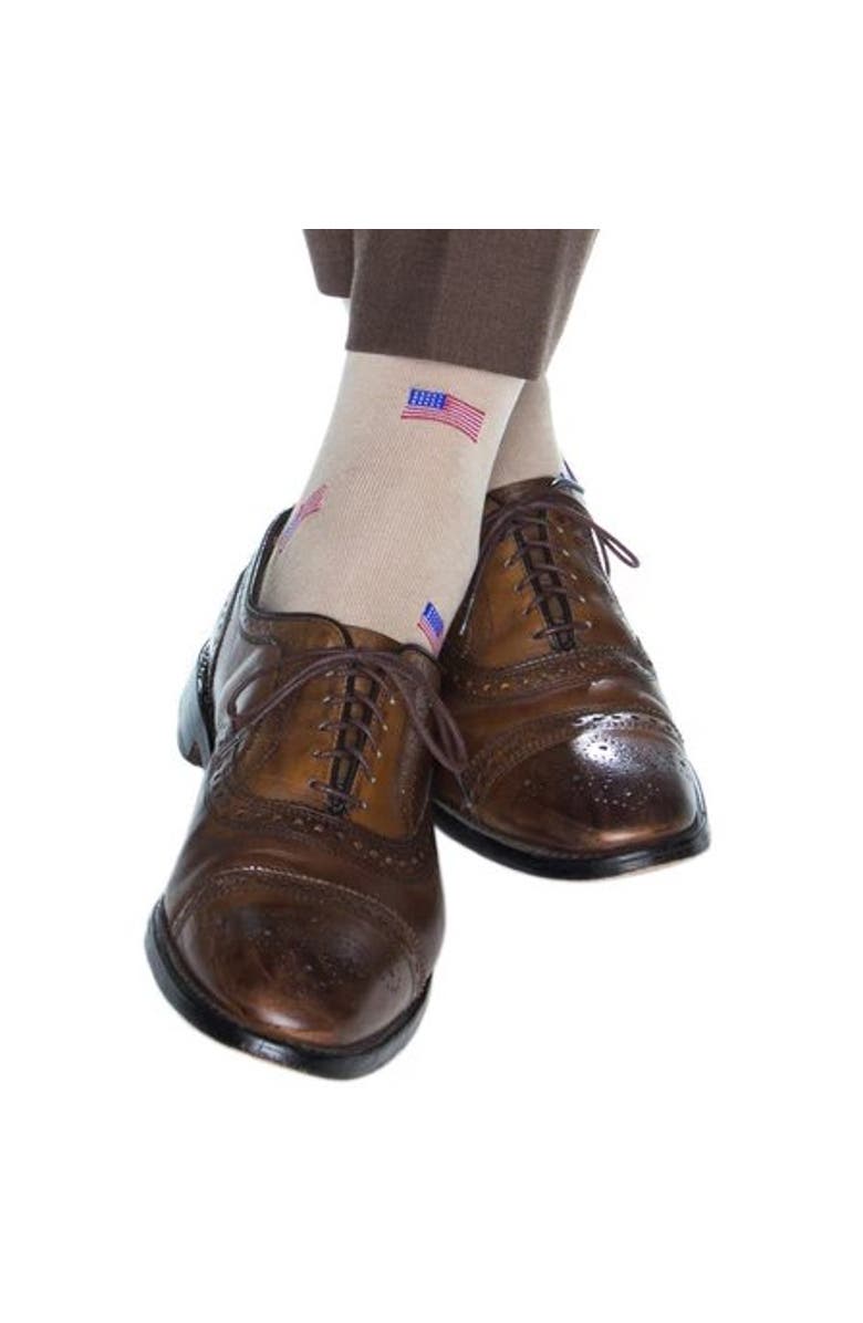 Trafalgar Old Glory American Flag Mercerized Cotton Mid-Calf Socks, Alternate, color, Tan