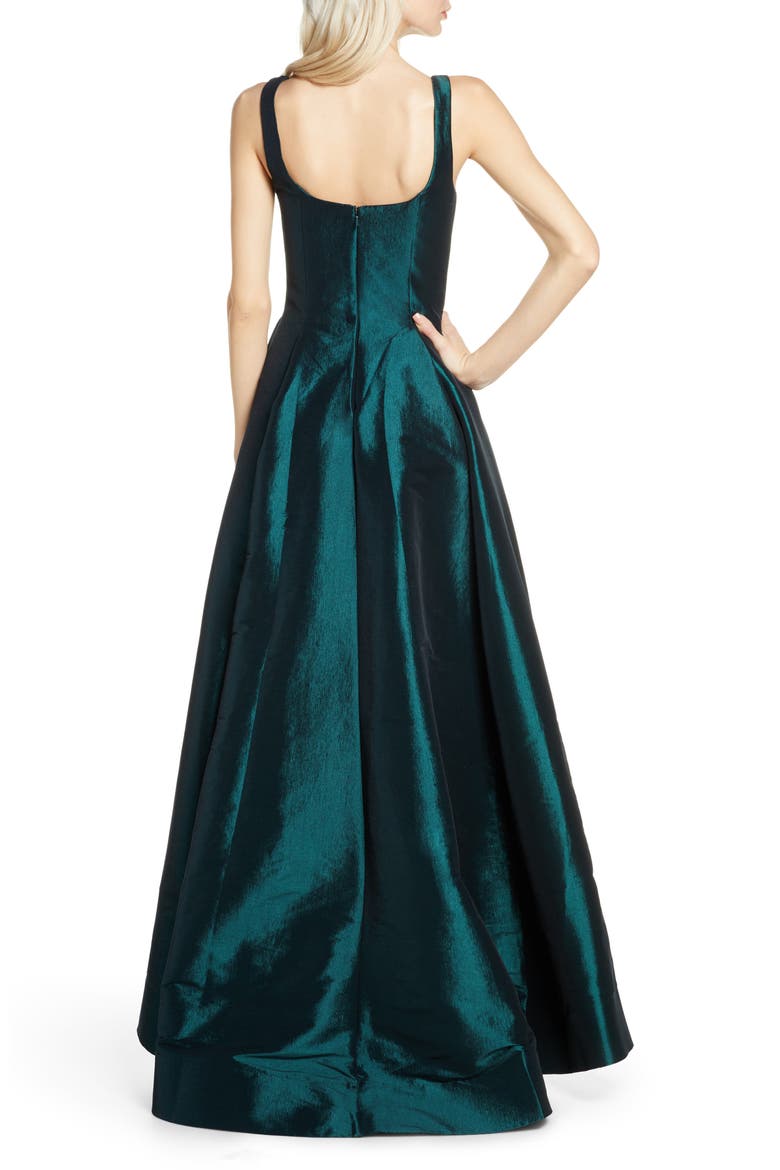 Front Slit Ballgown with Train, Alternate, color, BOTTLE GREEN