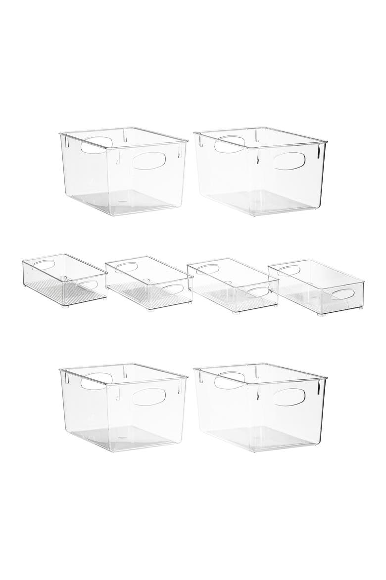 Set of 8 Clear Fridge Organizer Bins, Main, color, CLEAR