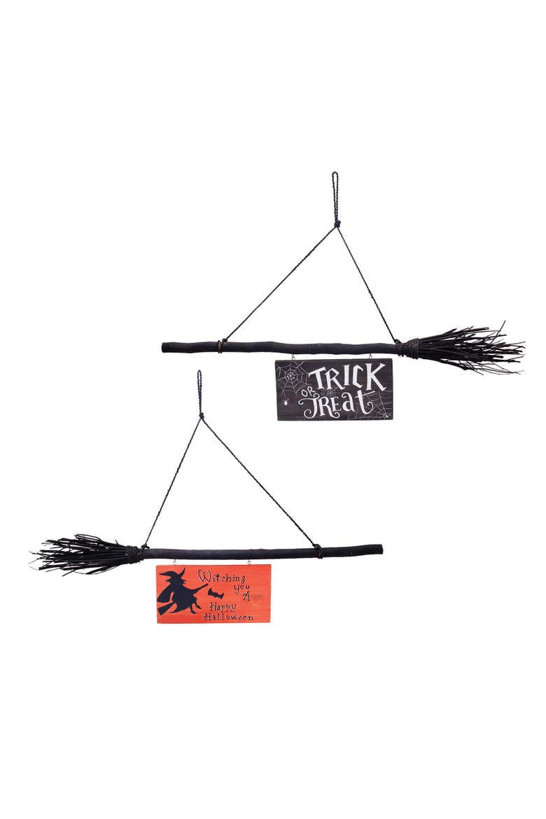 Witch Broom Wall Halloween Decor Set of 2, Main, color, Black