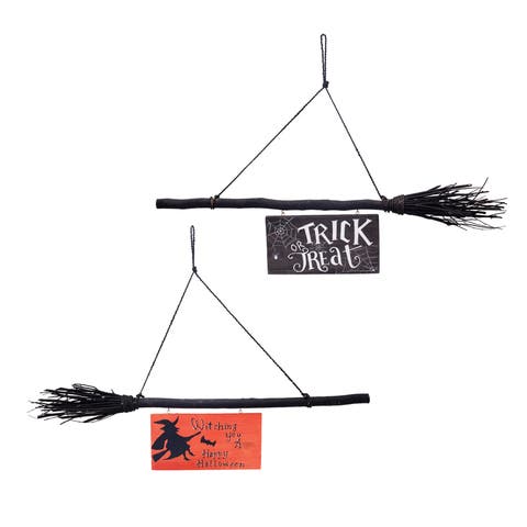Witch Broom Wall Halloween Decor Set of 2