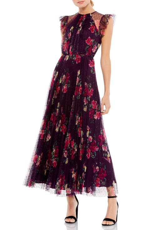Floral Flutter Sleeve Midi Dress