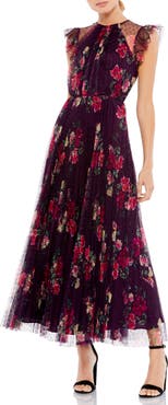Mac Duggal Floral Flutter Sleeve Midi Dress