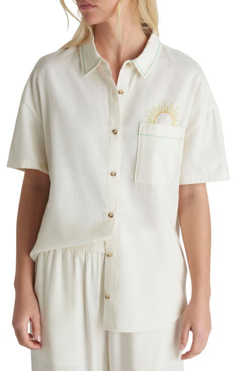 Goldie Embroidered Boyfriend Button-Up Shirt