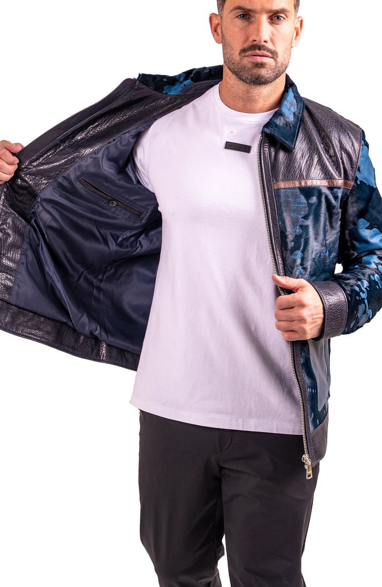 Maceoo Resistance1018 Colorblock Genuine Calf Hair & Leather Jacket, Alternate, color, Black