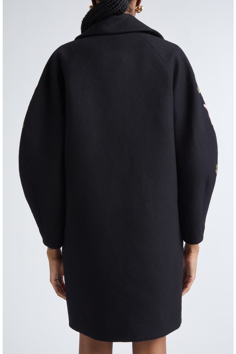 Chrysanthemum Embroidered Double Face Virgin Wool Cocoon Coat, Alternate, color, BLACK MULTI
