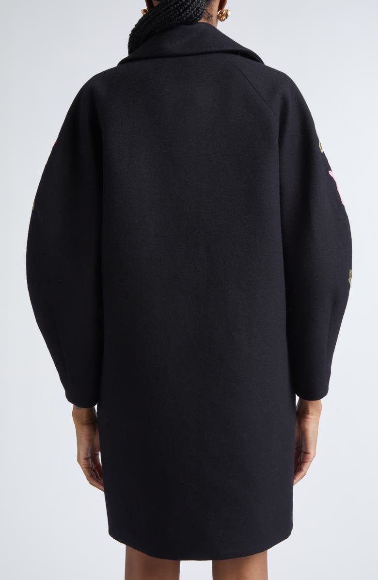 Carolina Herrera Chrysanthemum Embroidered Double Face Virgin Wool Cocoon Coat, Alternate, color, Black Multi