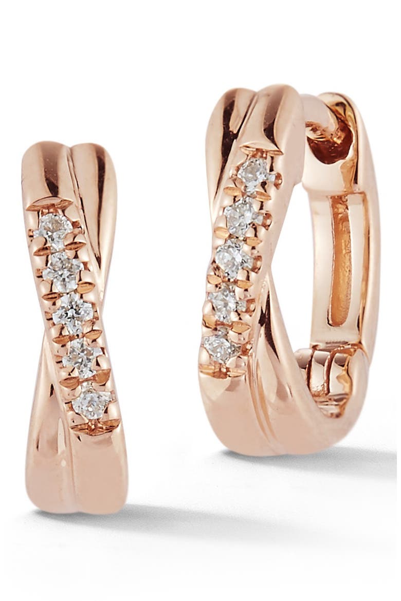 Sylvie Rose Pavé Diamond Huggie Hoop Earrings, Main, color, ROSE GOLD/ DIAMOND