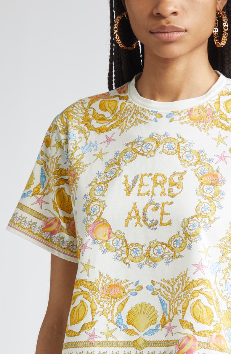 Versace Barocco Underwater Cotton T-Shirt, Alternate, color, Eggshell Multicolor