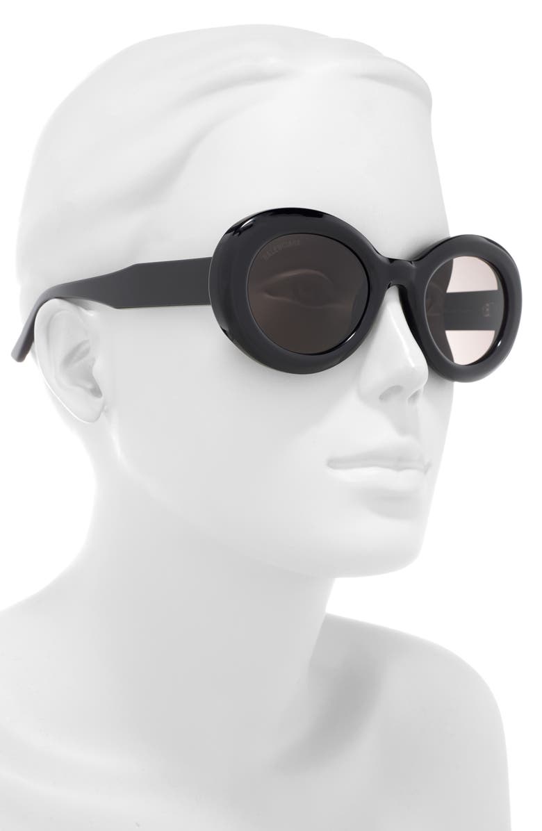 Balenciaga 50mm Round Sunglasses, Alternate, color, Black Black Grey