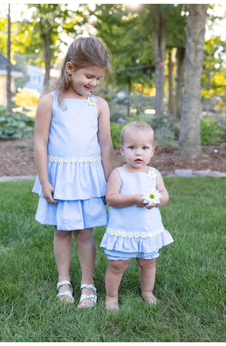 Florence Eiseman Pique Dress & Bloomer with Daisies, Alternate, color, Light Blue