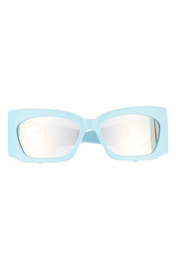 Gucci 62mm Rectangular Sunglasses In Blue Light Blue Silver