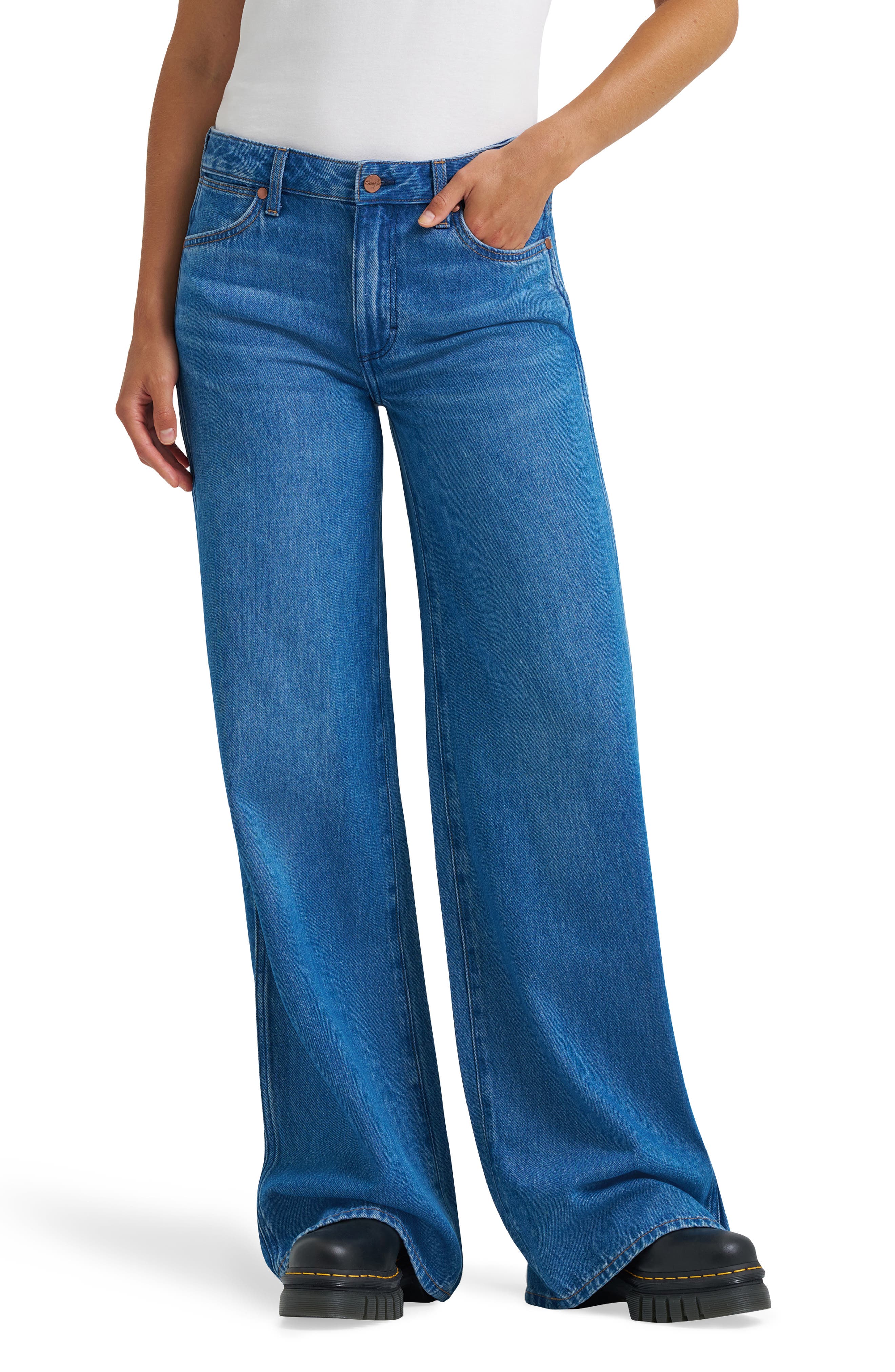 Worldwide Mid Rise Wide Leg Jeans
