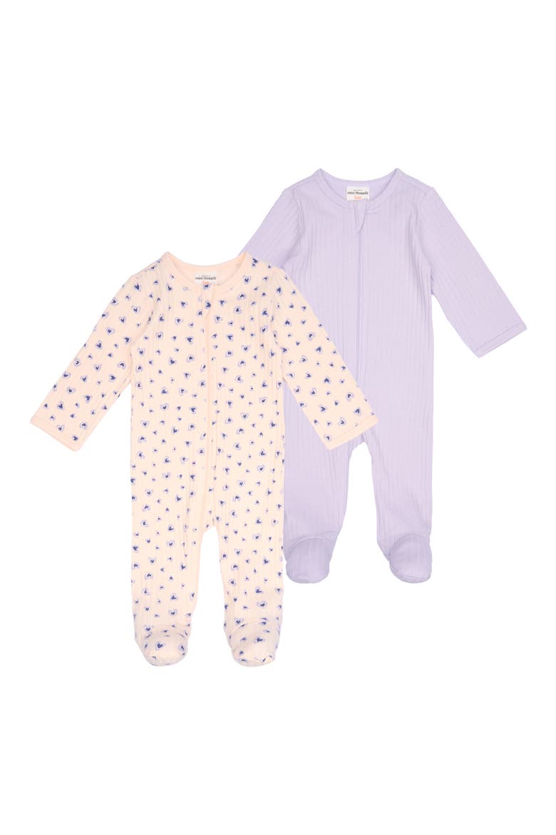 2-Pack Ribbed Zip Up Footies, Main, color, LIGHT PURPLE HEARTS