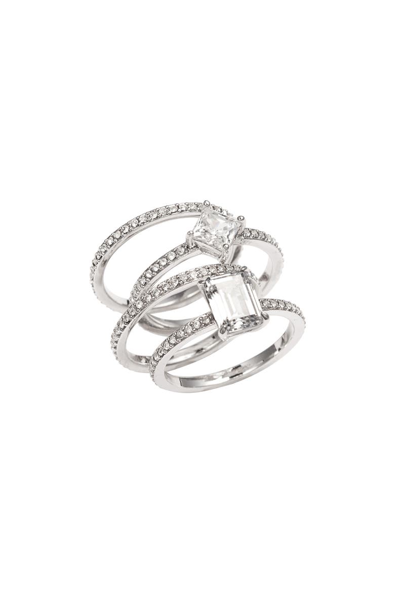 Cubic Zirconia Set of 4 Stacking Rings, Main, color, CLEAR- SILVER