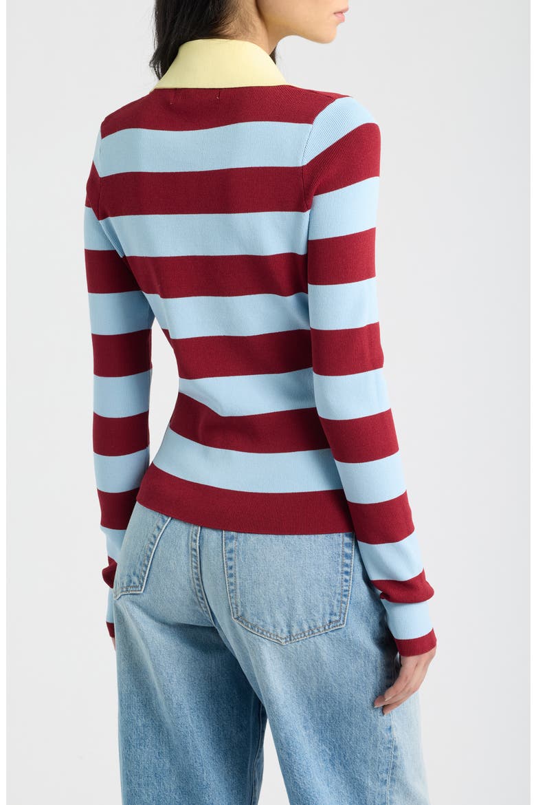 The Debra Striped Knit Polo Top, Alternate, color, SANGRIA / NORDIC FOG