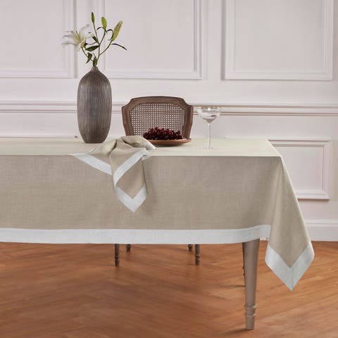 Linen Table Throw - Festive Edge, 52" x 52" Inch
