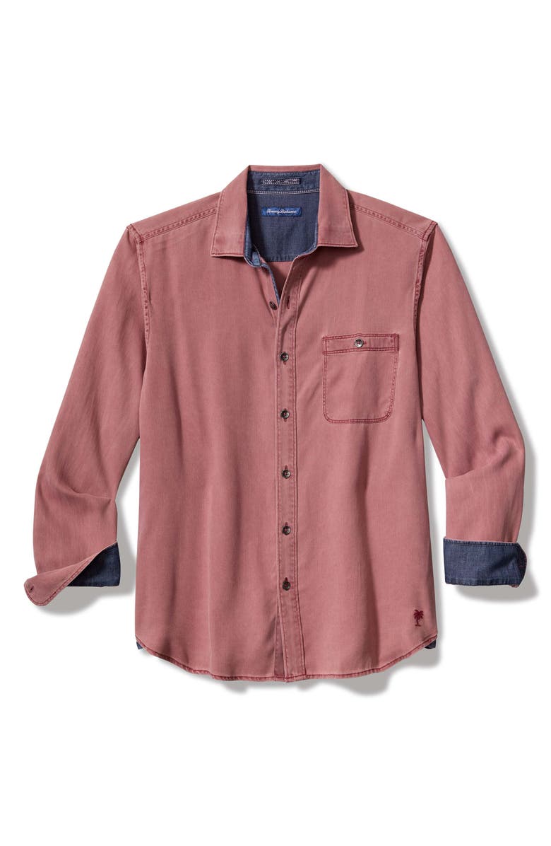 Tommy Bahama Ocean Wash Twill Button-Up Shirt, Alternate, color, Ruby Wine