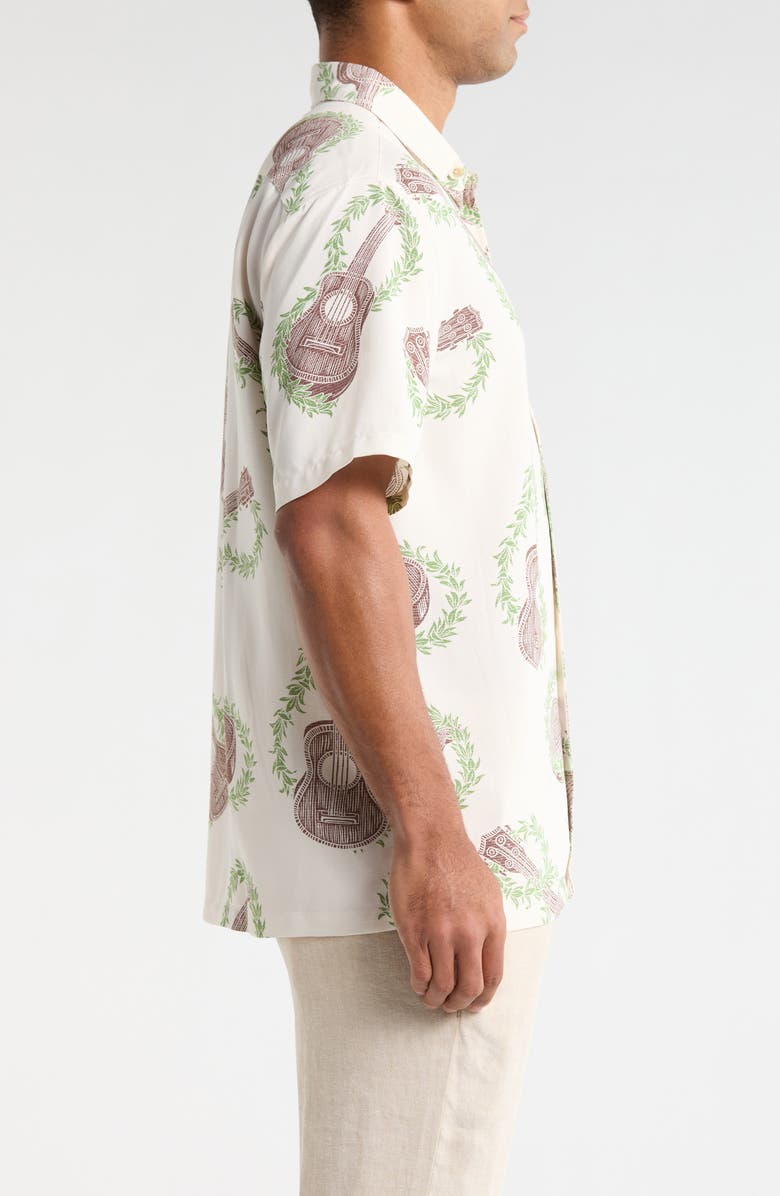 Kahala Ukulele Mele Print Short Sleeve Button-Up Shirt, Alternate, color, White