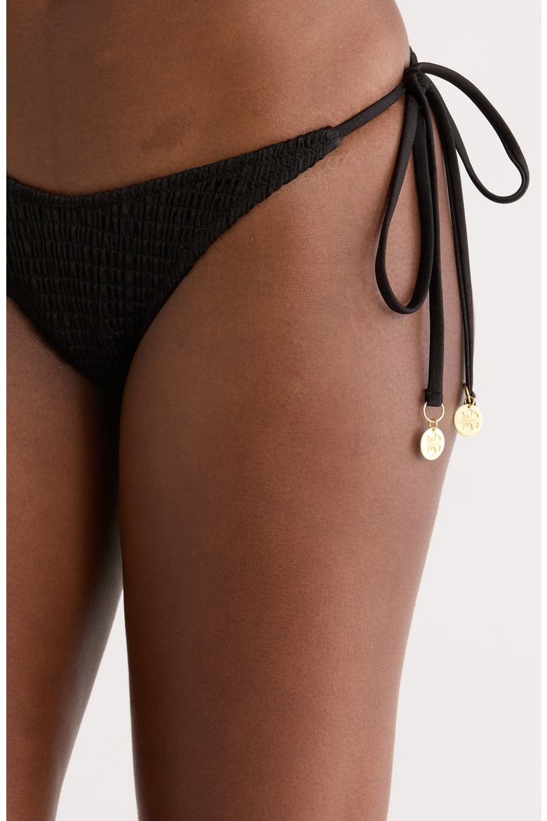 Smocked Side Tie Bikini Bottoms, Alternate, color, TWILIGHT BLACK