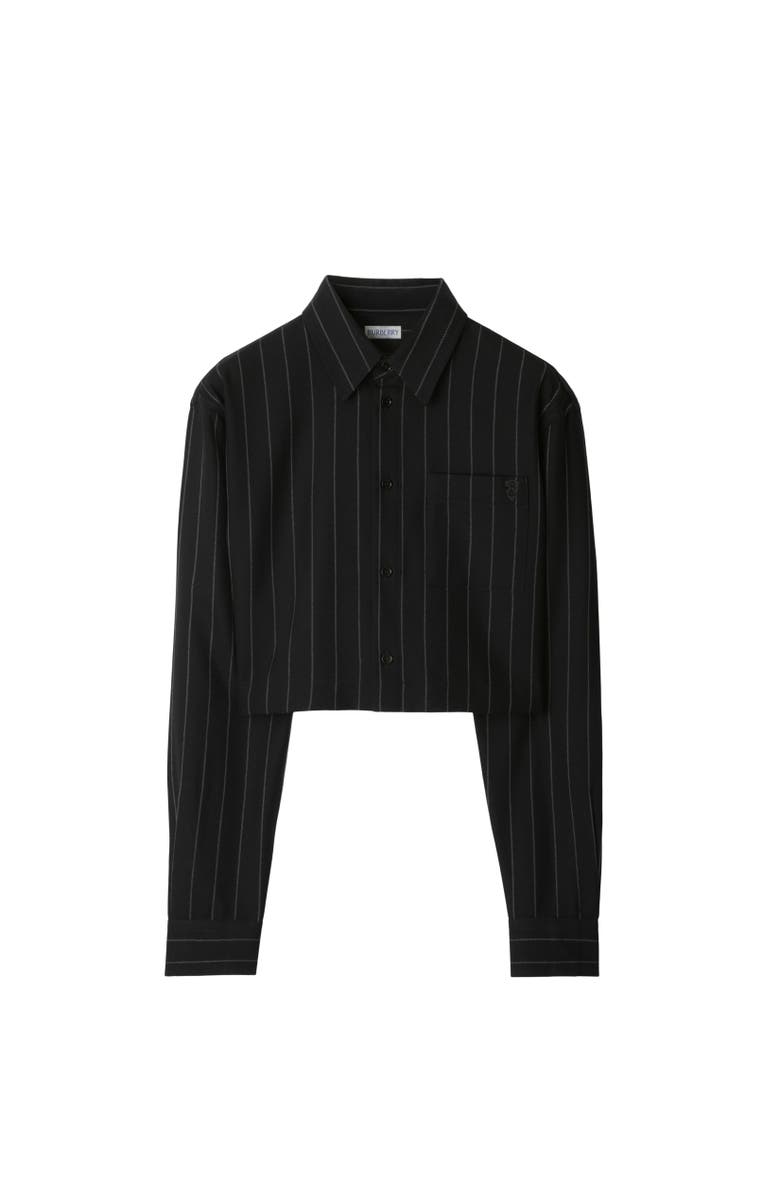 Burberry Cropped Pinstriped Wool Shirt, Alternate, color, 