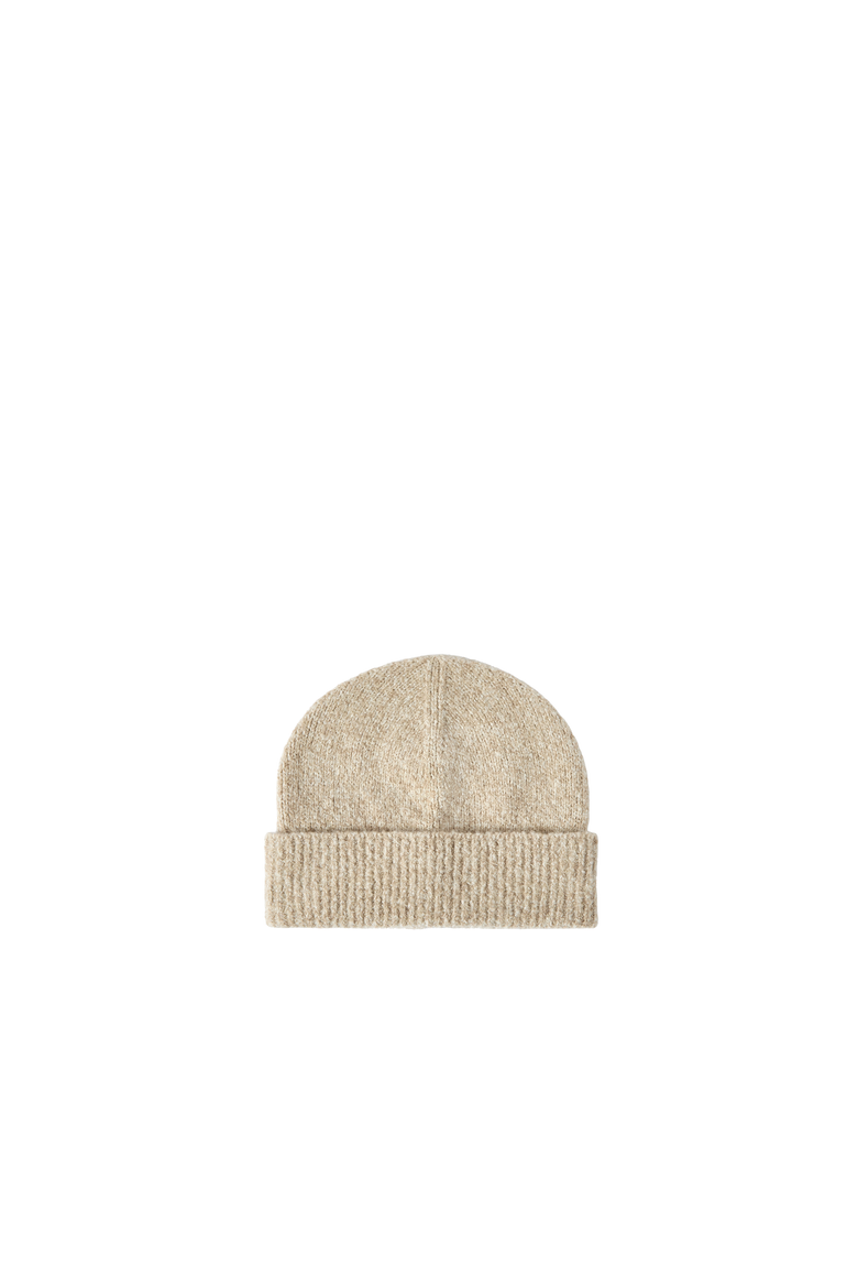 Virgin wool, silk and cashmere ribbed beanie, Alternate, color, Sand