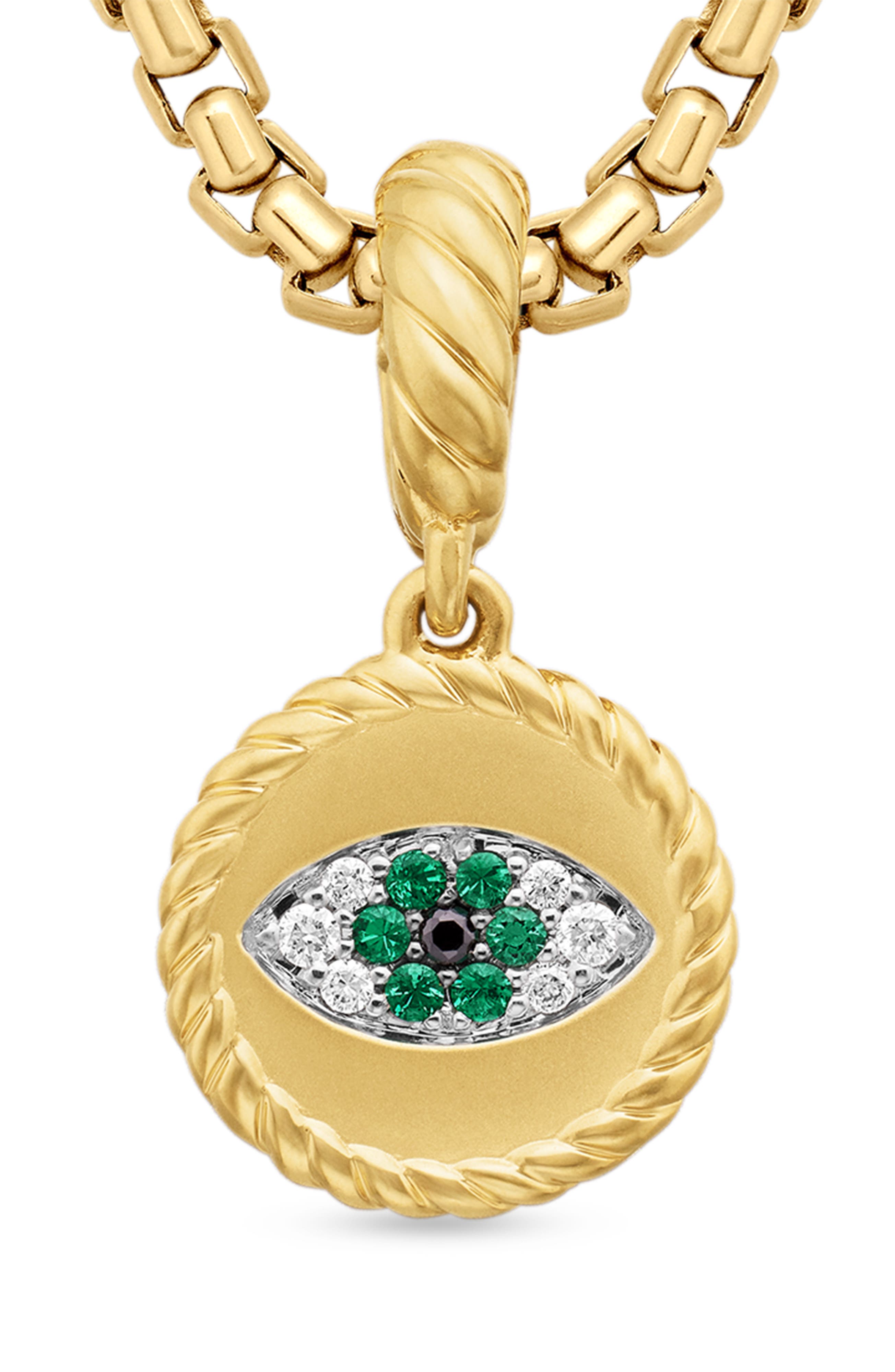 David Yurman Evil Eye Amulet in 18K Yellow Gold with Pavé Emerald and ...