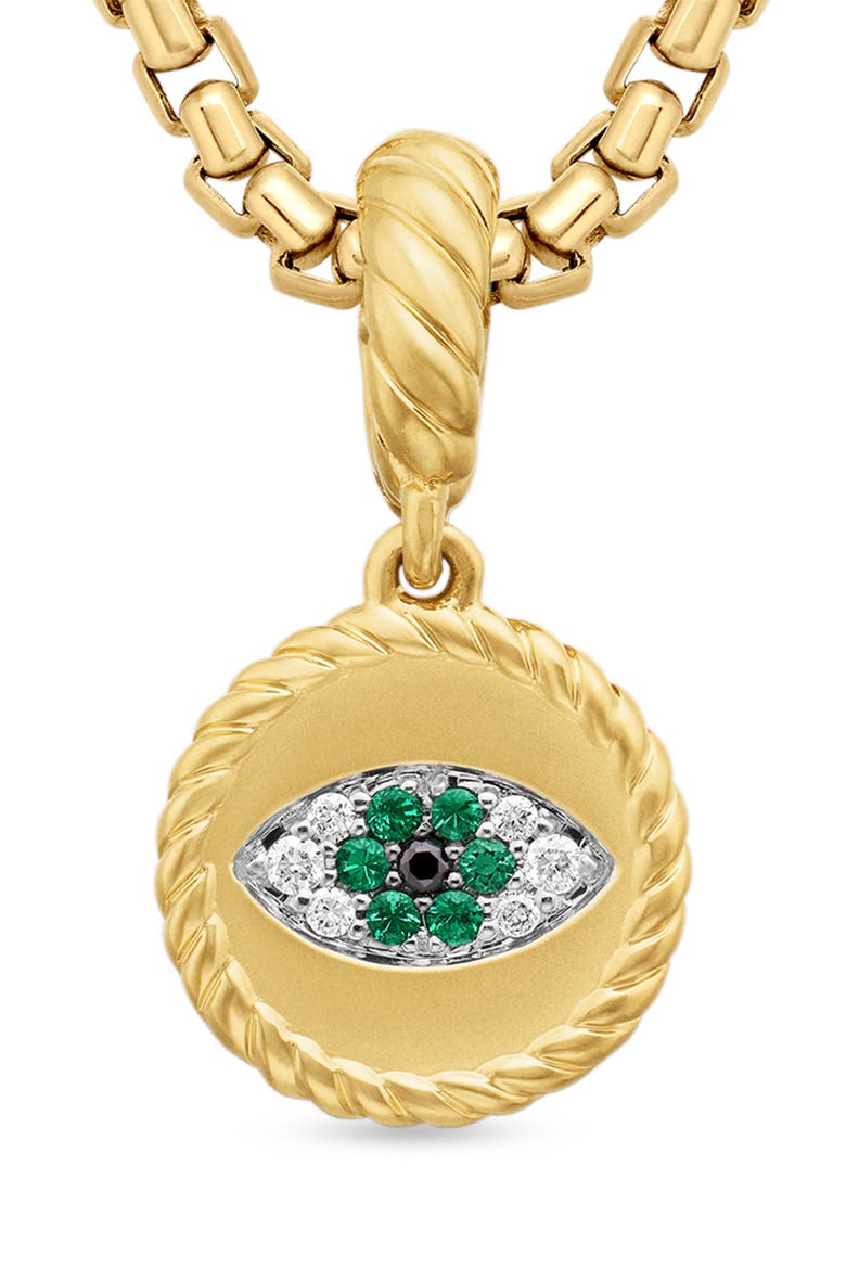Evil Eye Amulet in 18K Yellow Gold with Pavé Emerald and Diamonds, Alternate, color, EMERALD/ YELLOW GOLD