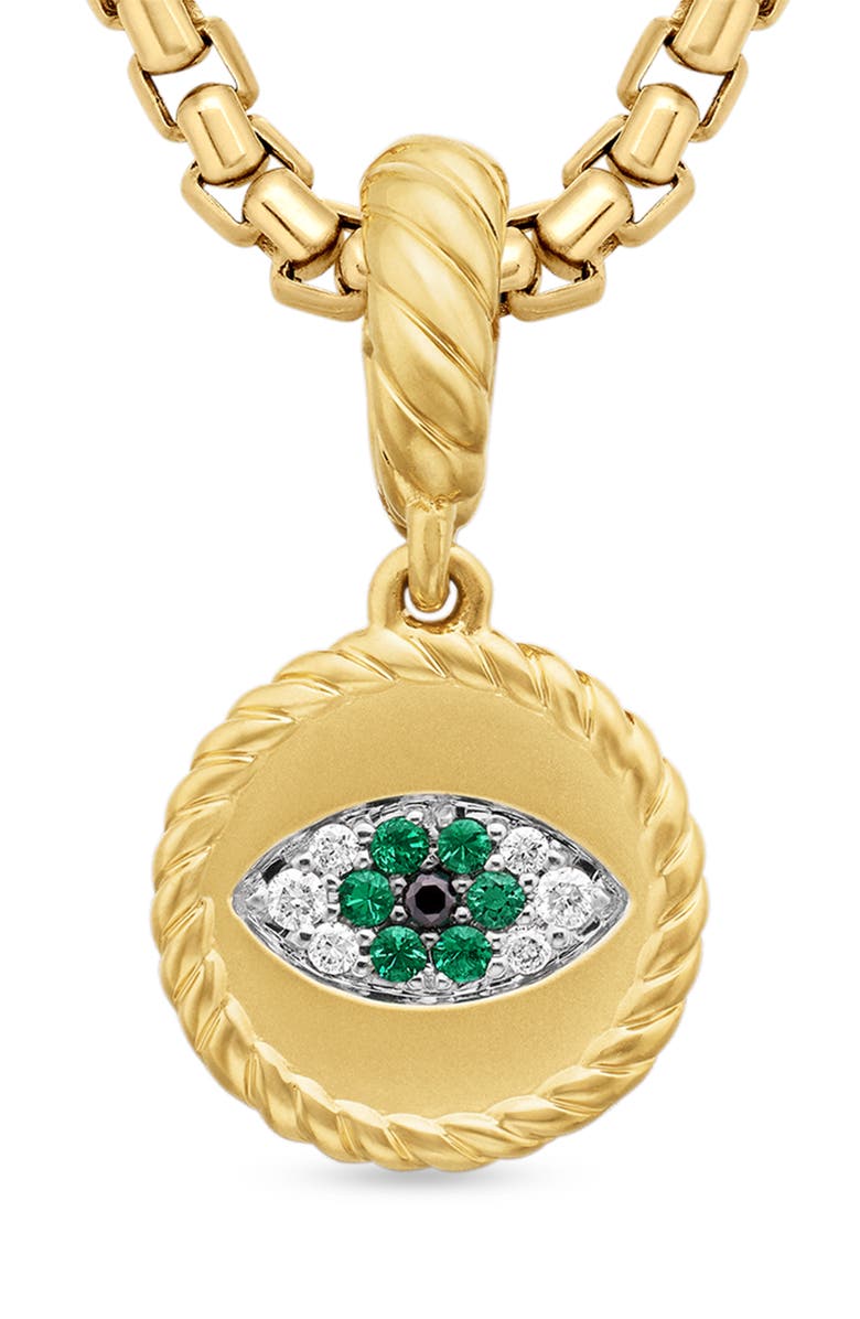 David Yurman Evil Eye Amulet in 18K Yellow Gold with Pavé Emerald and Diamonds, Alternate, color, Emerald/ Yellow Gold