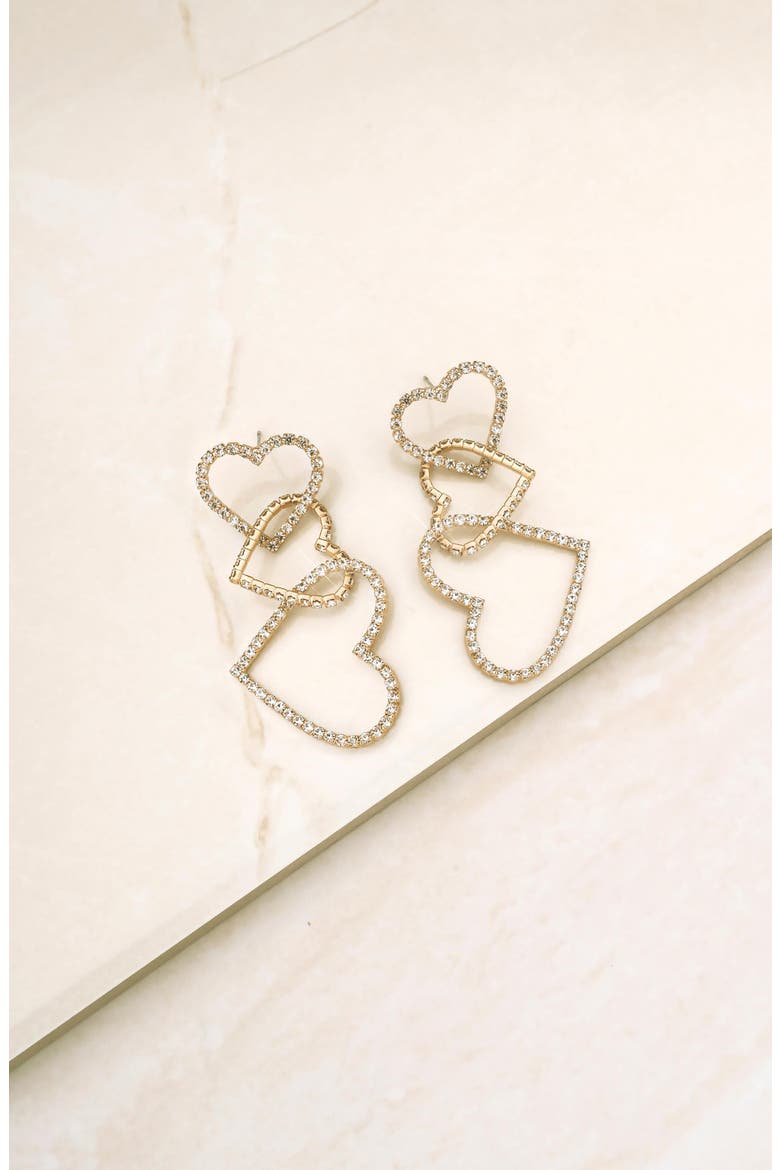 Triple Crystal Heart Drop Earrings, Alternate, color, GOLD