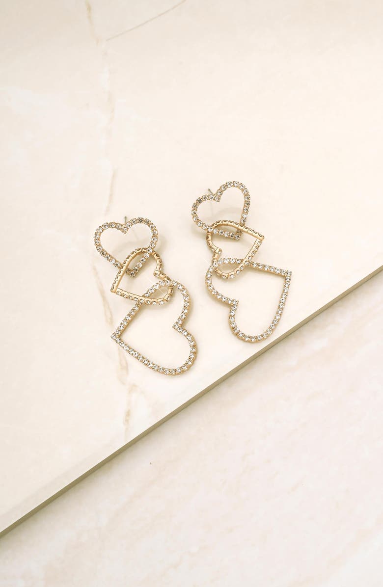 Ettika Triple Crystal Heart Drop Earrings, Alternate, color,