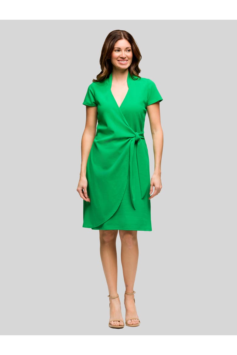 Mandarin Collar Knee Length Wrap Dress, Main, color, Green
