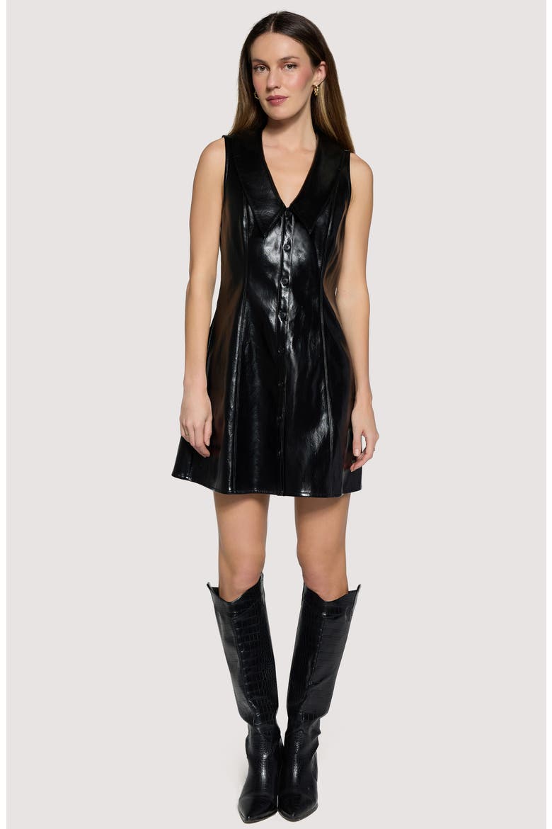 Midnight Poem Faux Leather Minidress, Alternate, color, BLACK
