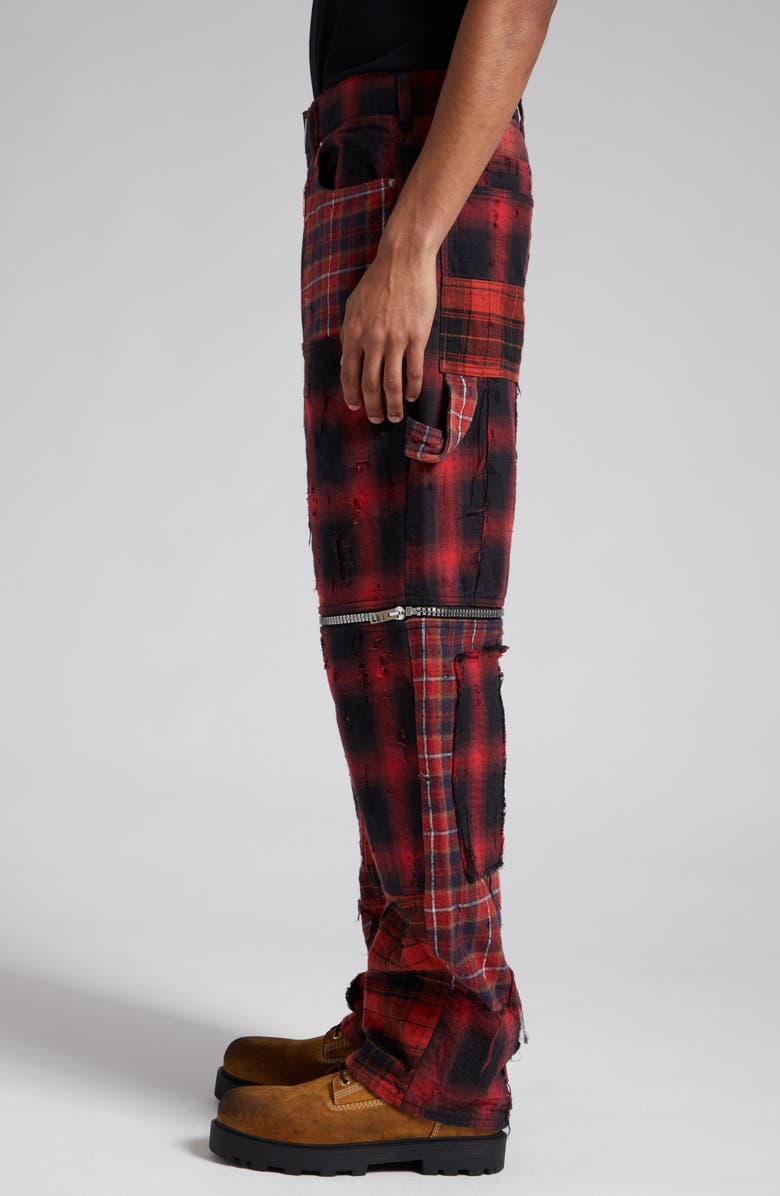 Givenchy Zip Off Convertible Distressed Plaid Carpenter Jeans, Alternate, color, 
